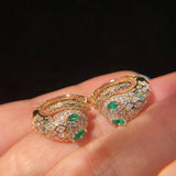 925 Silver Needle Snake Earrings Bling CZ Punk Retro Jewelry