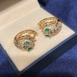 925 Silver Needle Snake Earrings Bling CZ Punk Retro Jewelry
