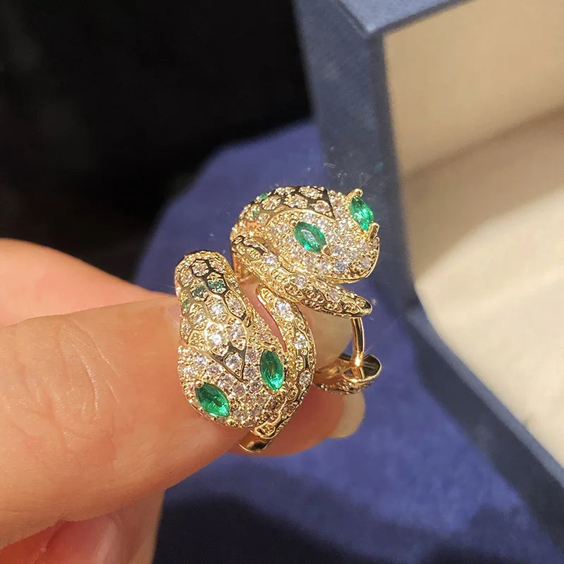 925 Silver Needle Snake Earrings Bling CZ Punk Retro Jewelry