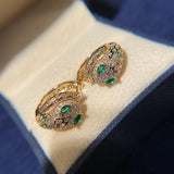 925 Silver Needle Snake Earrings Bling CZ Punk Retro Jewelry