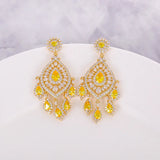 925 Silver Needle Yellow Zircon Drops Earring Wedding Jewelry