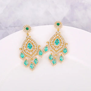 925 Silver Needle Yellow Zircon Drops Earring Wedding Jewelry