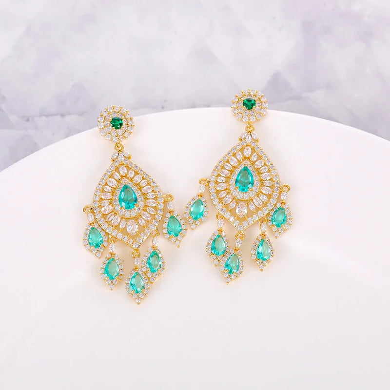 925 Silver Needle Yellow Zircon Drops Earring Wedding Jewelry