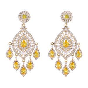 925 Silver Needle Yellow Zircon Drops Earring Wedding Jewelry