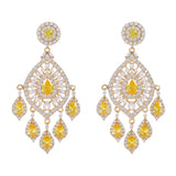925 Silver Needle Yellow Zircon Drops Earring Wedding Jewelry
