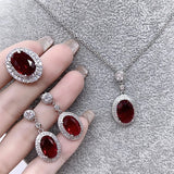 925 Silver Red Zircon Set Necklace Earrings Ring Women's Jewelry
