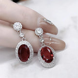 925 Silver Red Zircon Set Necklace Earrings Ring Women's Jewelry