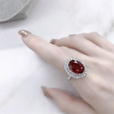 925 Silver Red Zircon Set Necklace Earrings Ring Women's Jewelry