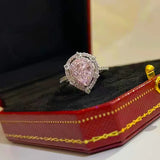 925 Silver Water Drop Ring Pink Diamond Engagement Exquistie Wedding Jewelry
