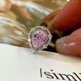 925 Silver Water Drop Ring Pink Diamond Engagement Exquistie Wedding Jewelry