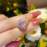 925 Silver Water Drop Ring Pink Diamond Engagement Exquistie Wedding Jewelry