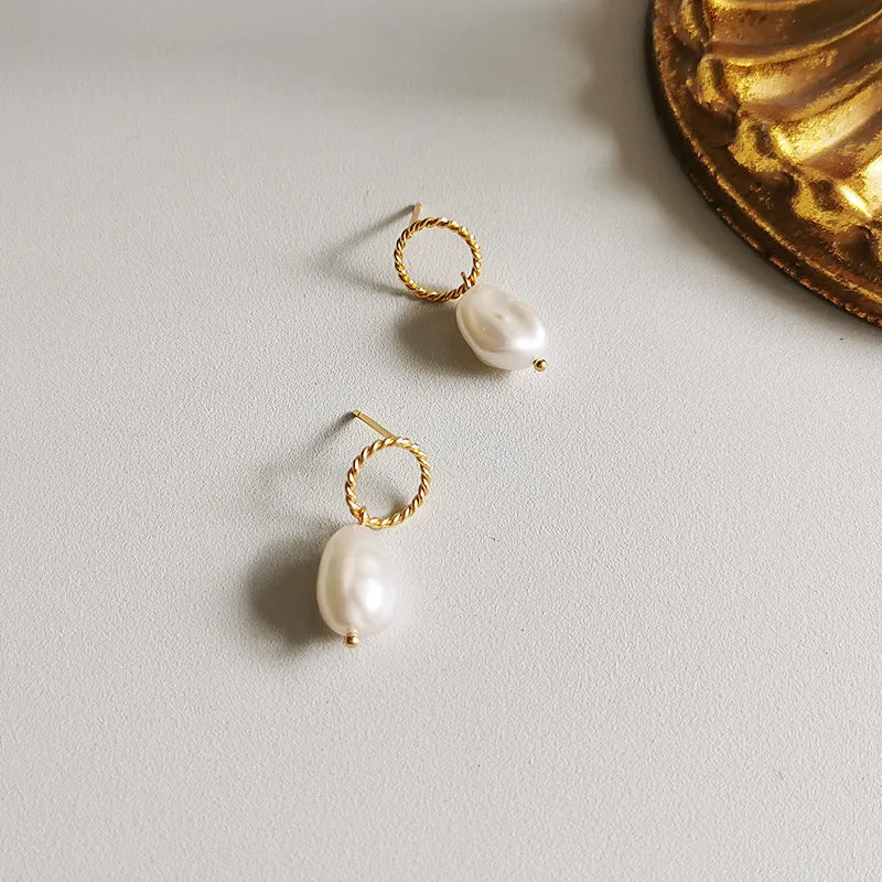 925 Silver Sterling Earrings Baroque Freshwater Pearl Earrings For Women