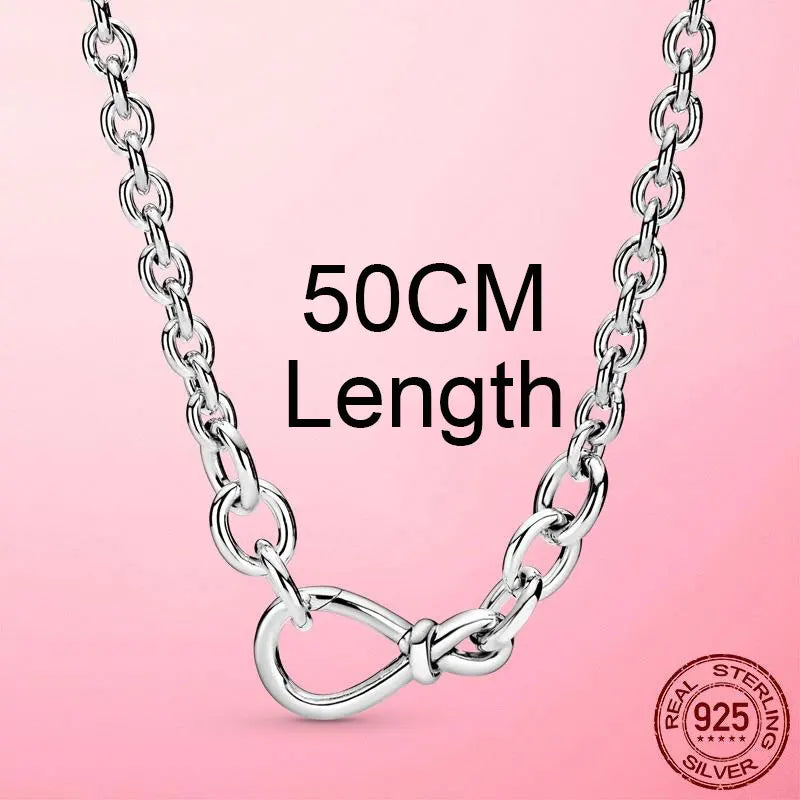 925 Silver Collar Femme Infinity Infinite Clasp Snake Chain Necklace