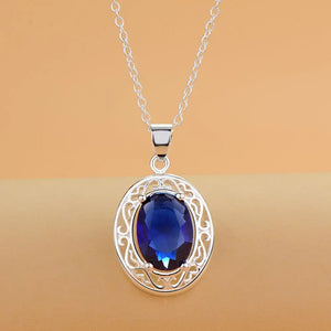 925 Silver Crystal Oval Pendant Necklace For Women