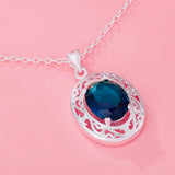 925 Silver Crystal Oval Pendant Necklace For Women