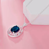 925 Silver Crystal Oval Pendant Necklace For Women