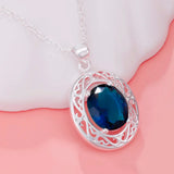 925 Silver Crystal Oval Pendant Necklace For Women