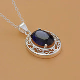 925 Silver Crystal Oval Pendant Necklace For Women