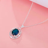 925 Silver Crystal Oval Pendant Necklace For Women