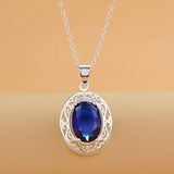925 Silver Crystal Oval Pendant Necklace For Women