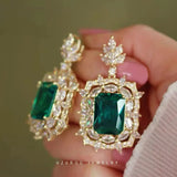 925 Silver & 14K Green Gemstone Earrings Wedding Cocktail Jewelry