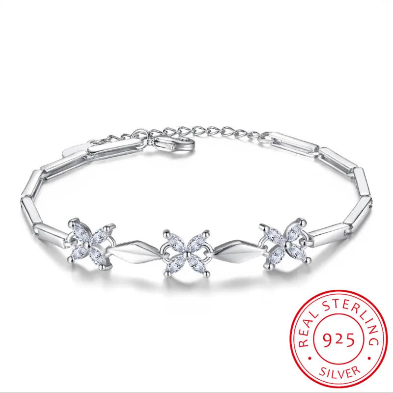 925 Silver 3 PC Horse Zirconia Clovers Bracelets For Women