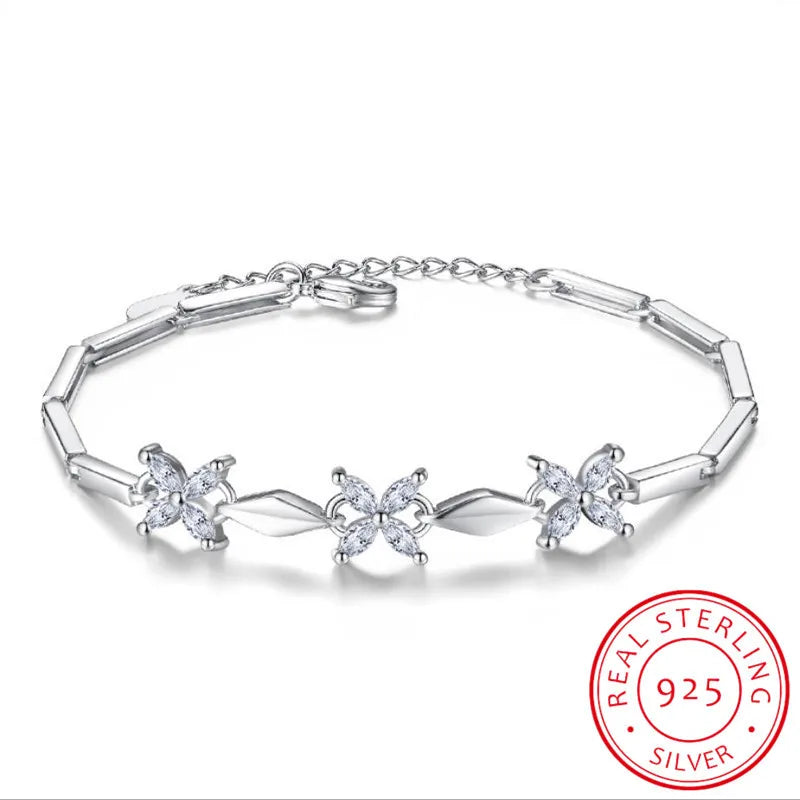 925 Silver 3PCS Clear Horse Zirconia Clovers Bracelets for Women