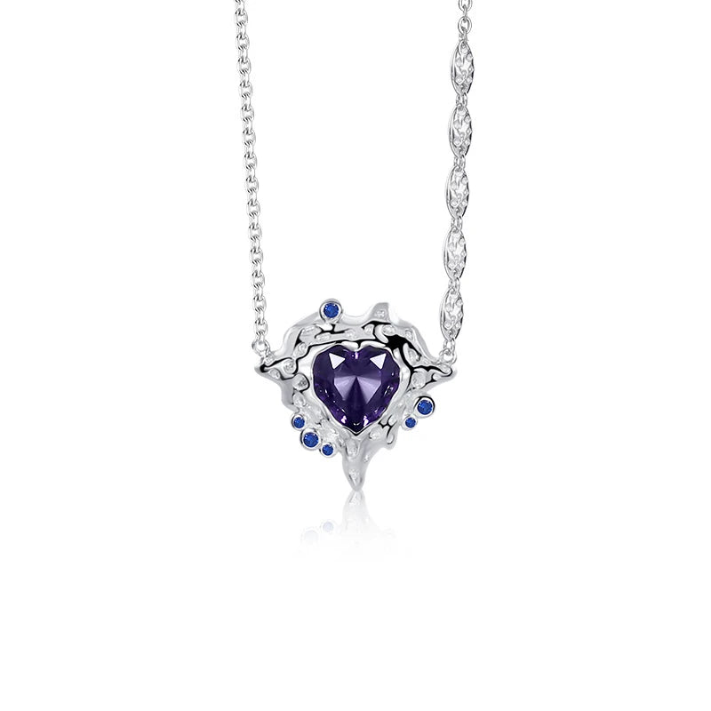 925 Silver Crystal Heart Pendant Necklace Zircon Wedding Jewelry