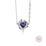 925 Silver Crystal Heart Pendant Necklace Zircon Wedding Jewelry