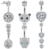 925 Silver Crystal Heart Navel Piercing Panda Belly Button Ring