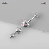 925 Silver Crystal Heart Navel Piercing Panda Belly Button Ring