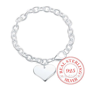 925 Silver Bracelets Heart Charm Bracelet High Men Women Silver Bracelet