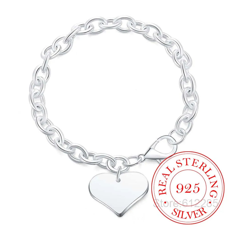 925 Silver Bracelets Heart Charm Bracelet High Men Women Silver Bracelet