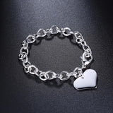 925 Sterling Silver Heart Charm Bracelet for Men Women