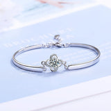 925 Silver Zirconia Four Leaves Clover Bracelet for Women