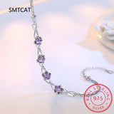 925 Silver Purple Zirconia Flower Bracelet for Women