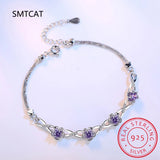 925 Silver Purple Zirconia Flower Bracelet for Women