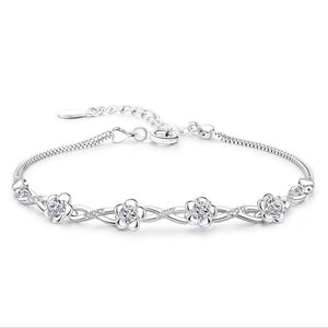 925 Silver Purple Zirconia Bracelet Plum Flower Bangles