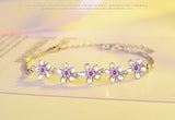 925 Silver Bracelet Purple Zirconia Plum Flower Bangle