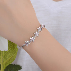 925 Silver Bracelet Purple Zirconia Plum Flower Bangle