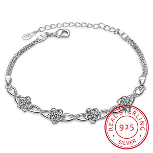 925 Silver Zirconia Plum Flower Bracelet Fine Jewelry For Women