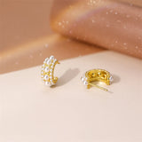 925 Silver C-shaped Pearl Stud Earrings, Wedding Jewelry
