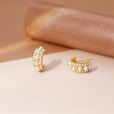 925 Silver C-shaped Pearl Stud Earrings, Wedding Jewelry