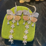 925 Silver Zircon Butterfly Tassel Earrings Wedding Engagement