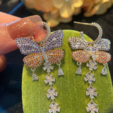 925 Silver Zircon Butterfly Tassel Earrings Wedding Engagement