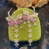 925 Silver Zircon Butterfly Tassel Earrings Wedding Engagement