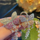 925 Silver Zircon Butterfly Tassel Earrings Wedding Engagement