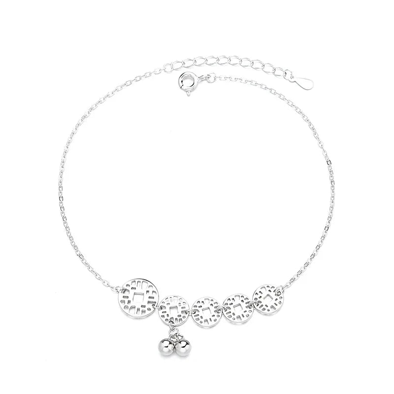 925 Silver Bell Anklets for Women Party Fine Jewelry
