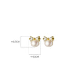925 Silver CZ Bowknot Stud Earrings with Pearl
