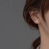 925 Silver CZ Bowknot Stud Earrings with Pearl